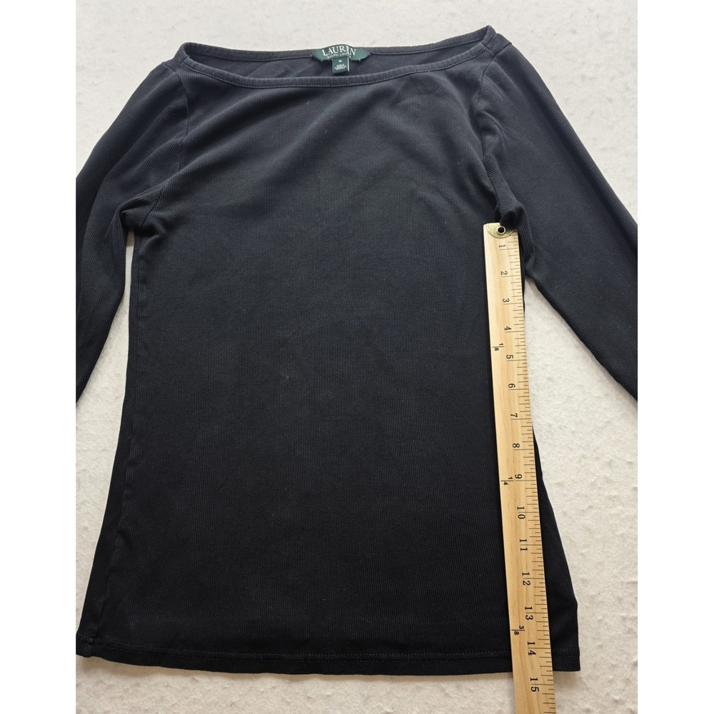 Lauren Ralph Lauren Women's Black Button Sleeve Long Sleeve T-Shirt. Size M - Picture 6 of 9